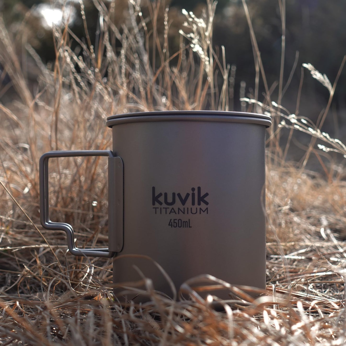 Kuvik Titanium Cup with Lid 450ml (15.2 oz) - Ultralight and Compact Pot for Backpacking, Camping, and Survival