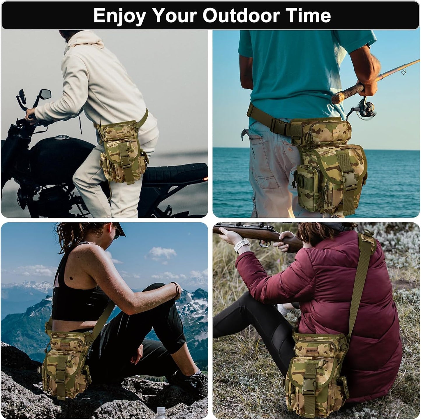 Jueachy Drop Leg Bag for Men Tactical Metal Detecting Thigh Pack with Water Bottle Pouch