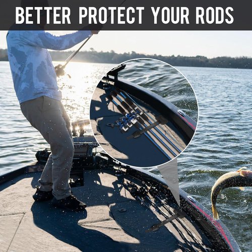 Retractable Rod Straps for Fishing Rods, Gunwale/Deck Mount Self-Retracting Tie-Down Straps, F14200 Rod Saver Strap Fishing Rod Holder, Fishing Pole Holders for Boat Deck, Black - 2 Pack