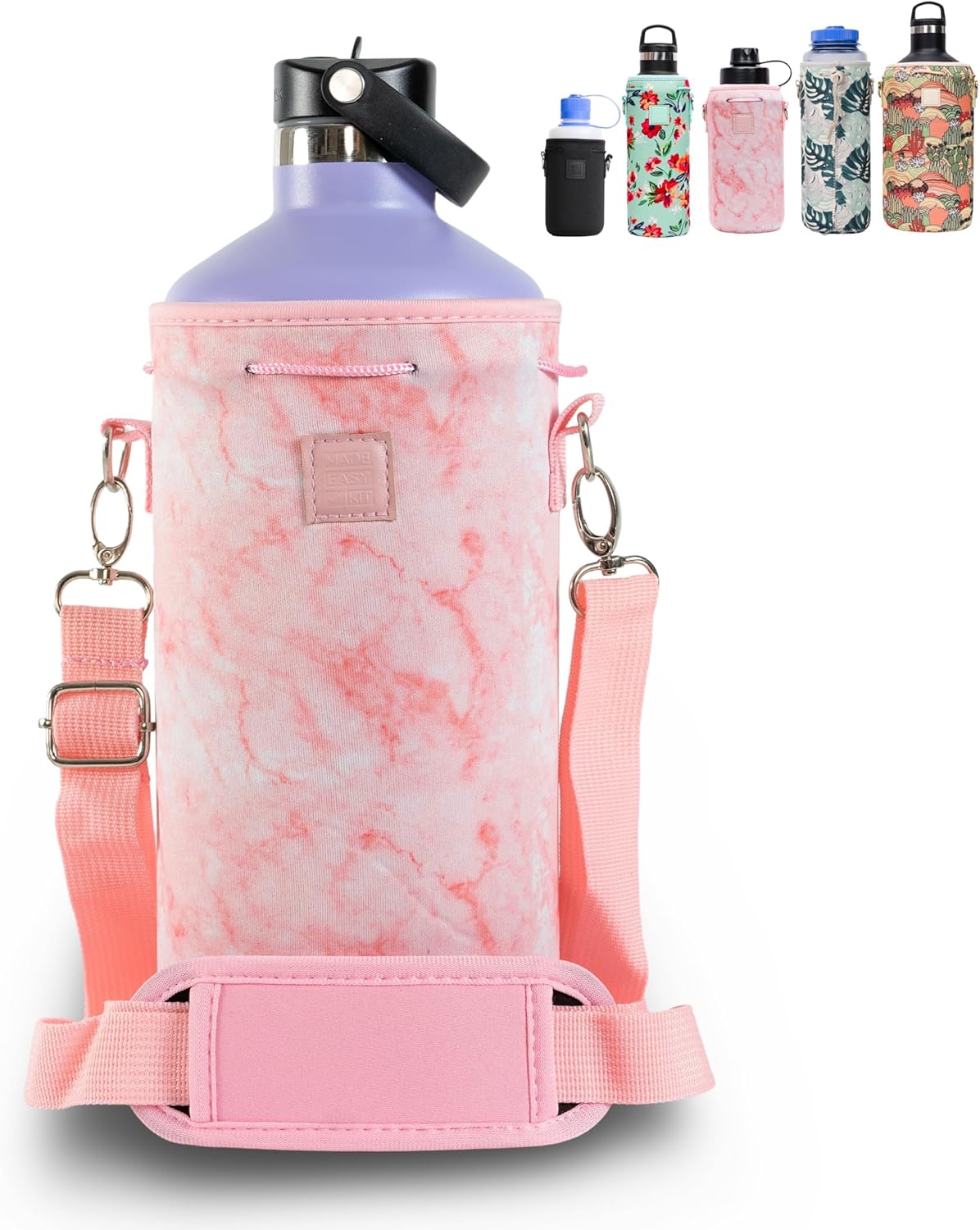 Insulated Neoprene Water Bottle Carrier | Adjustable Sling Pouch | Black, Large