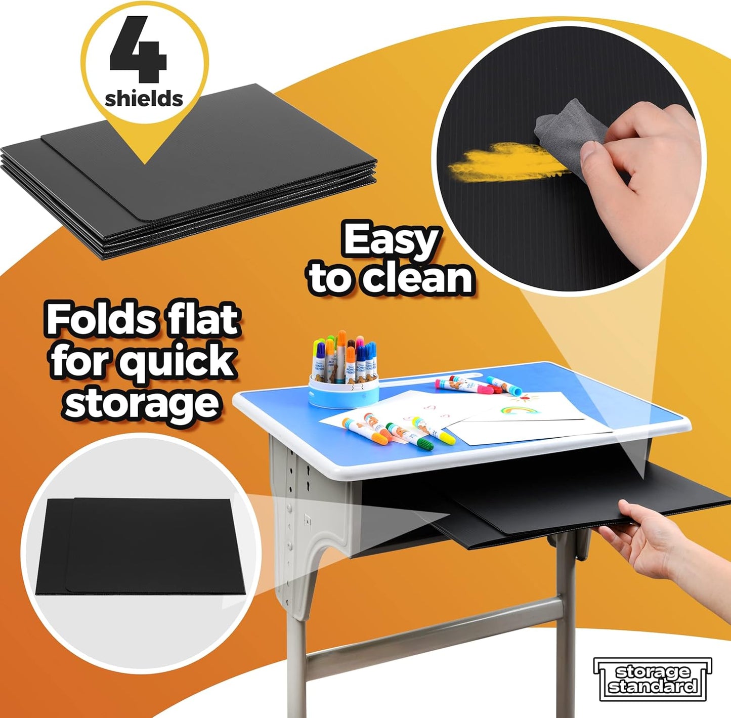22-Pack Desk Dividers for Students - Durable & Waterproof Plastic Study Carrel Divider, Classroom Folders Teacher Supplies, Easy-to-Clean Plastic Privacy Shield Folder Boards for Student Desks, Black
