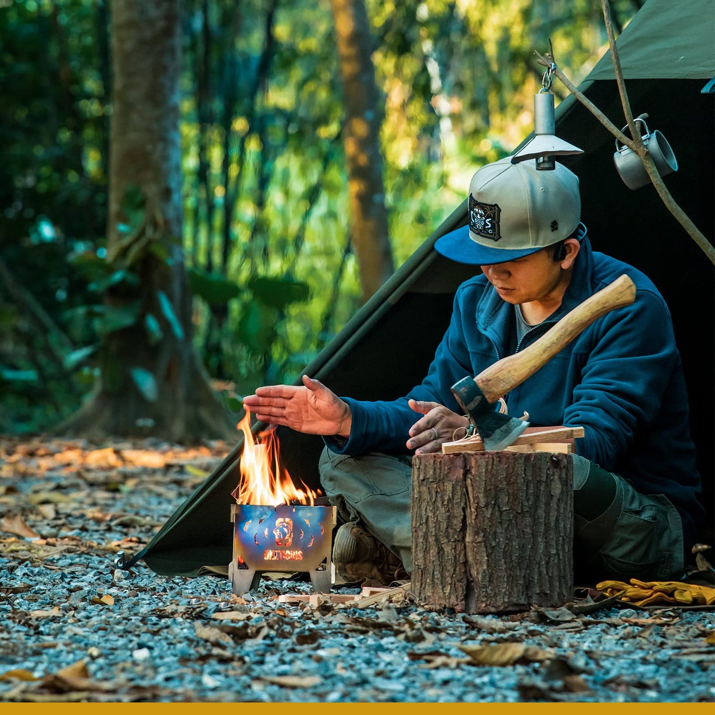 OneTigris Triangle Titanium Mini Wood Stove Lightweight Portable for Camping Backpacking Hiking Picnicking and BBQ, Weighs 14.8oz/0.93lbs only