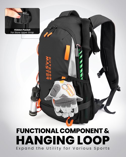 OutdoorMaster Snow Hydration Pack, 18L Travel Daypack for Snowboard, Ski, Hiking, Cycling - Made from Recycled Materials - Black