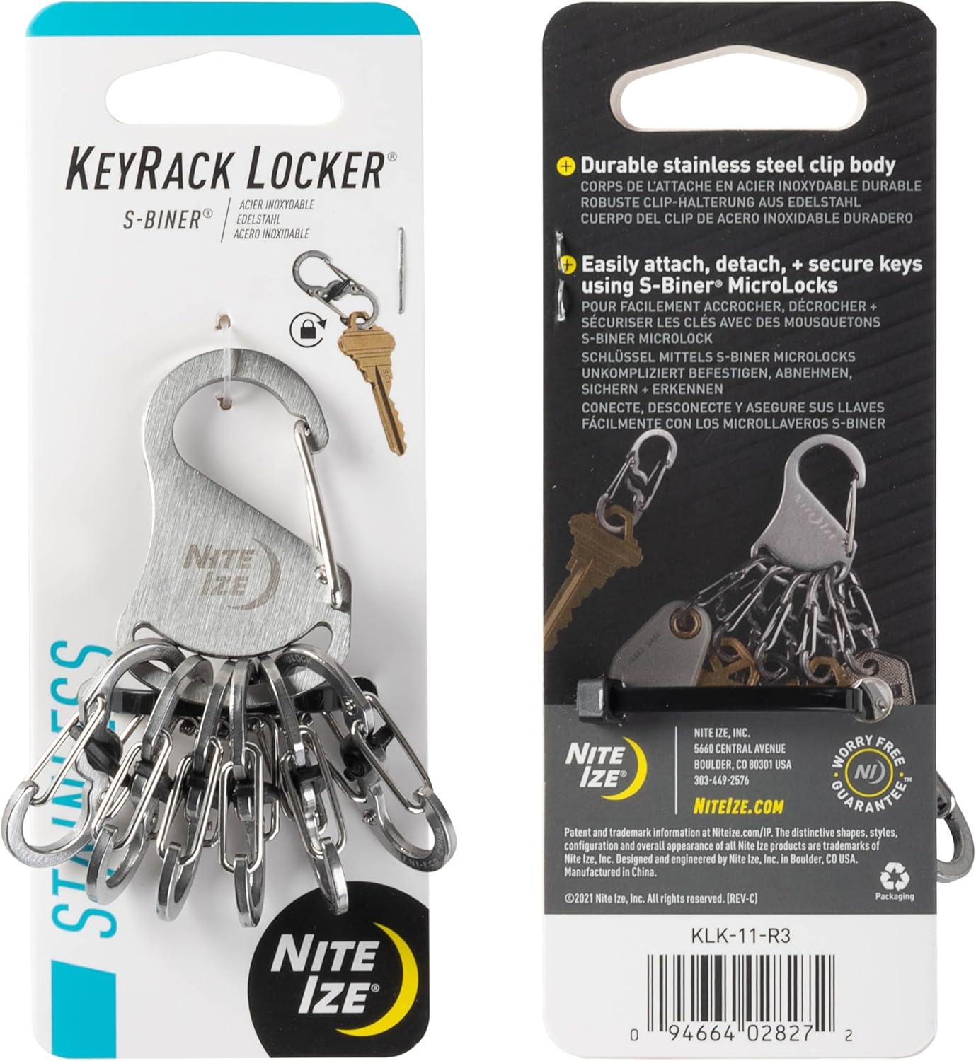 Nite Ize KeyRack Locker Steel S-Biner - Heavy-Duty Carabiner Clip for Keys - S-Biner MicroLocks for Key Holders - Stainless Steel Keychain Accessories & Organizers