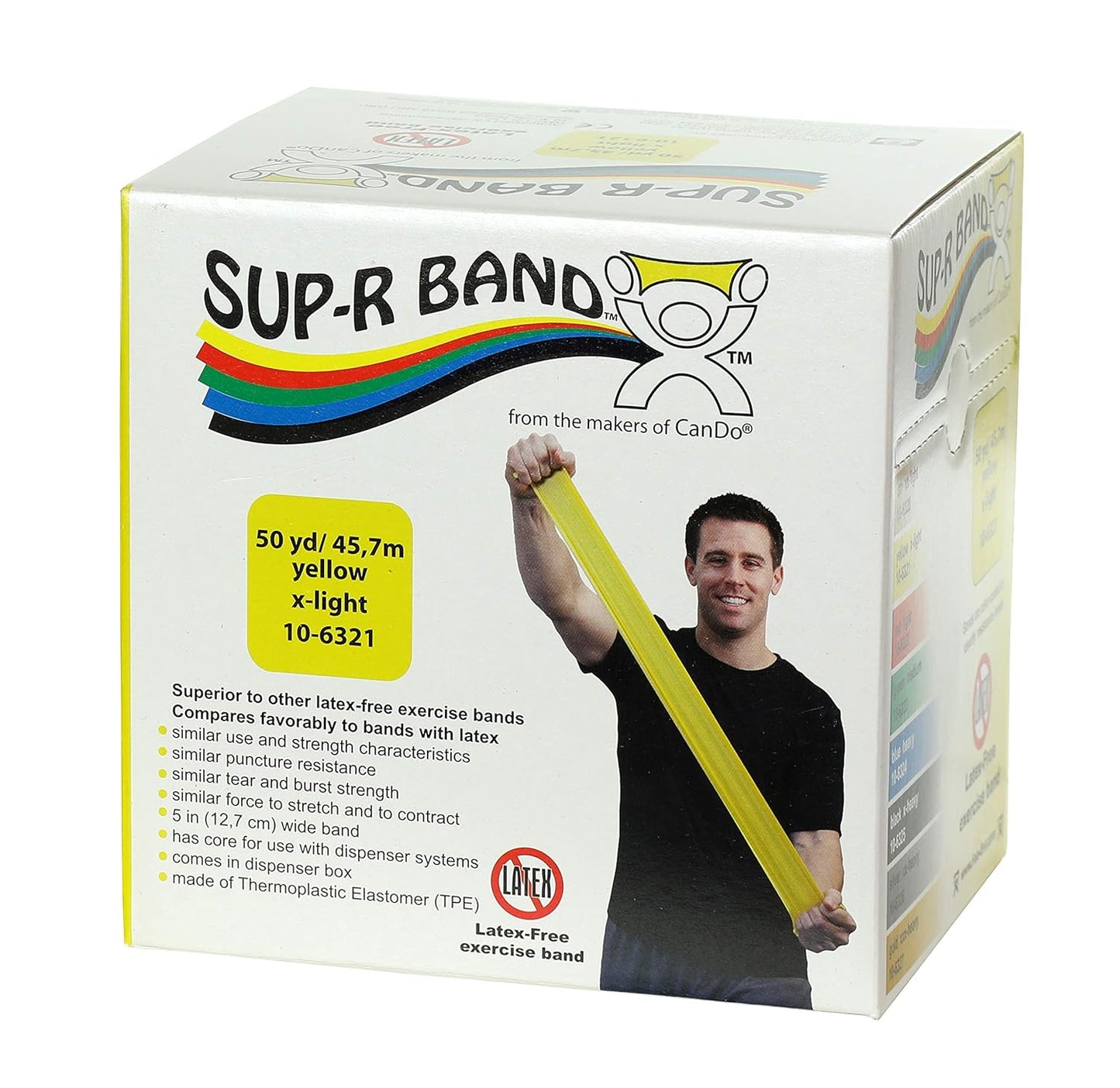 CanDo 10-6323 Sup-R Latex Free Exercise Band, 50yds Length, Green-Medium