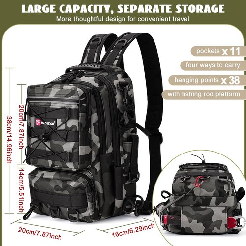 Dolodomy Fishing Backpack With Rod Holder, Fishing Tackle Storage Bags Fishing Tackle Box Backpack Bag