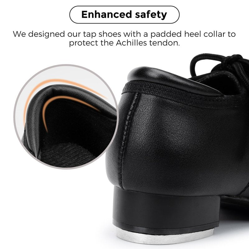Stelle Tap Shoes for Girls Boys Lace Up PU Leather Dance Shoes for Little Kid/Big Kid(Black,4MB)