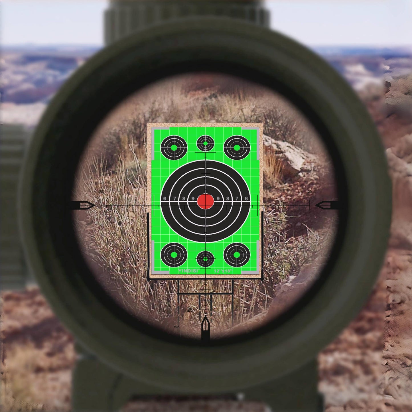12x18 inch Fluorescent Green Circular Grid Targets with White Grid Lines, High Contrast, NonReflective Surface, Includes Carrying Bag, 25 Sheets, Ideal for Handguns, Rifles, Airguns, BB Guns