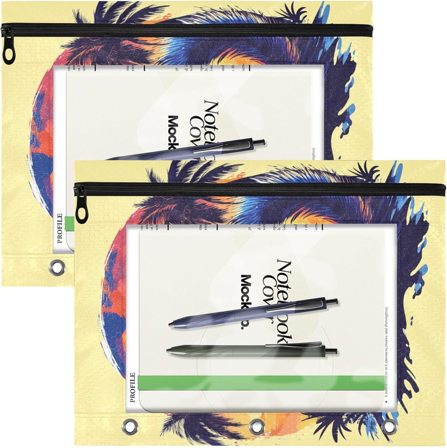 Largemouth Bass Fish 2 Pack 3 Ring Binder Pocket A4 Size Binder Pouches Clear PVC Loose Leaf Folder Sleeves Storage Bags for Files, Documents
