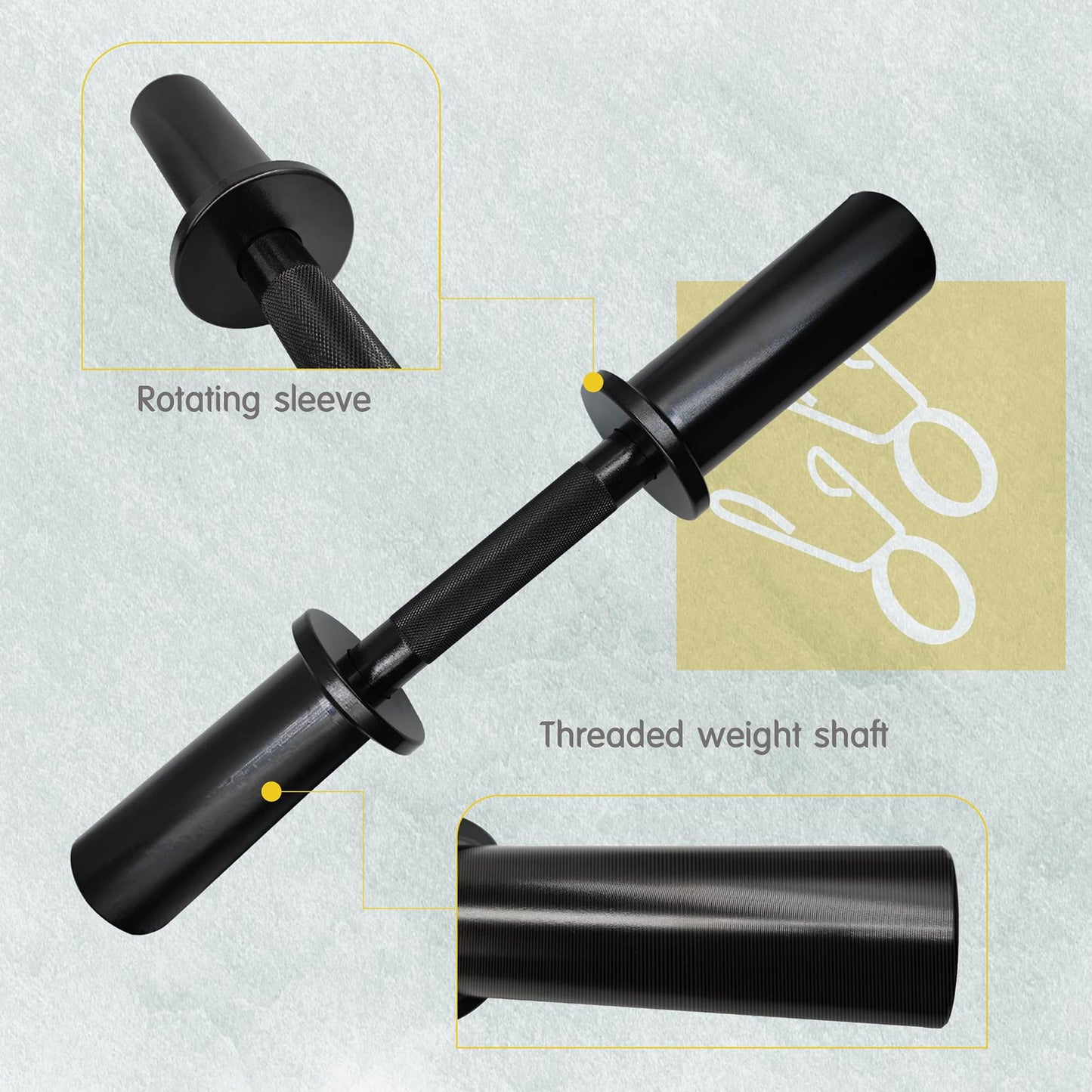 16" Olympic Dumbbell Handles Black, Loadable Dumbbells Bar Sets (150LBS Weight Capacity), Compatible with 2’’ Standard Plates, 2 Pair of Spring Collars Included