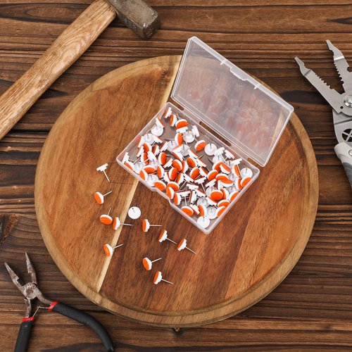 XIHIRCD 100pcs Reflective Tacks for Trail Marking, Box Package Reflective Trail Tacks Thumb Tacks Glow in The Dark Tacks Tree Markers for Hunting Camping Hiking Survival Outdoors(Orange)