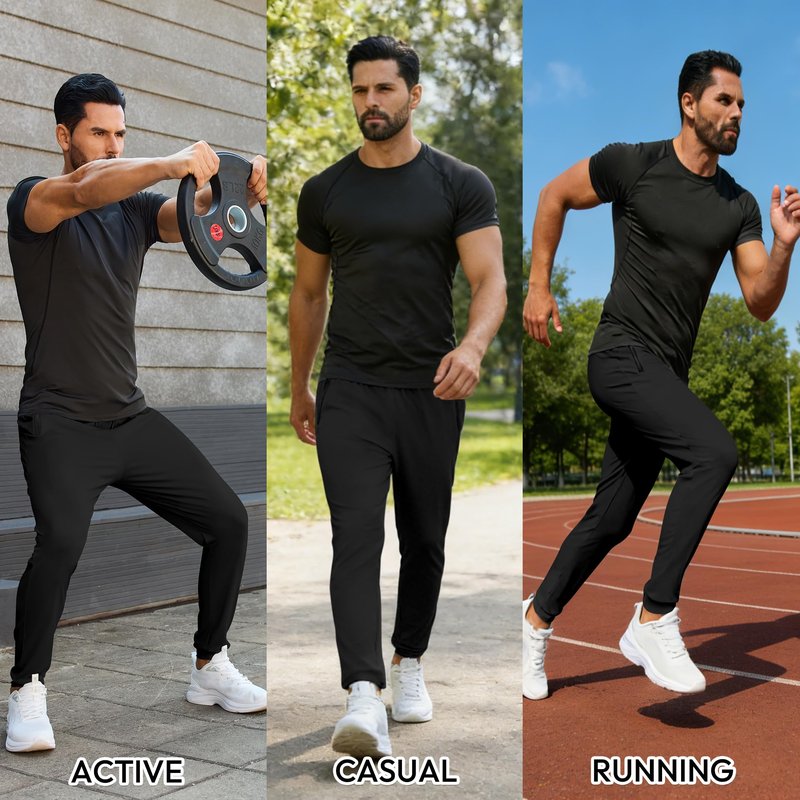 FOGFIRE Mens Sweatpants with Zipper Pockets Lightweight Athletic Joggers for Workout Running Gym Track Casual Wear Black X-Large