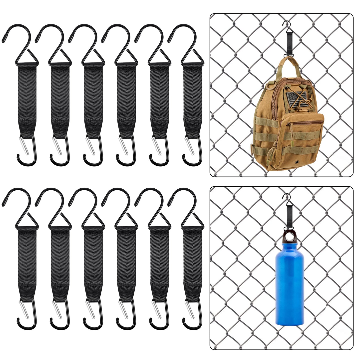 Bylion 12-Piece Fence Hooks - Multifunctional Metal Hooks with Nylon Safety Buckles for Outdoor Sports & Camping