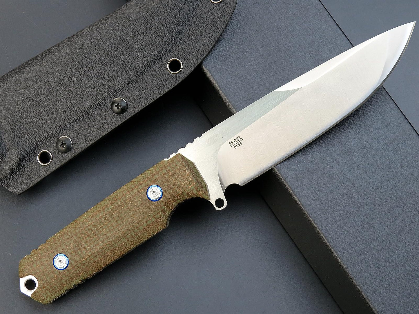 Eafengrow EF131 Fixed Blade Knife,DC53 Steel Blade,Micarta Handle Full Tang Fixed Knifes for Outdoor Camping Hunting Bushcraft EDC Tool(Green