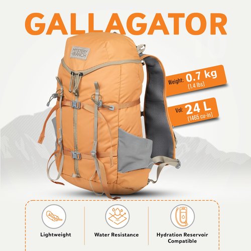 Mystery Ranch Gallagator 25 Backpack – Weather Resistant Travel Bag with Sternum Strap – Fox, 25L, S/M