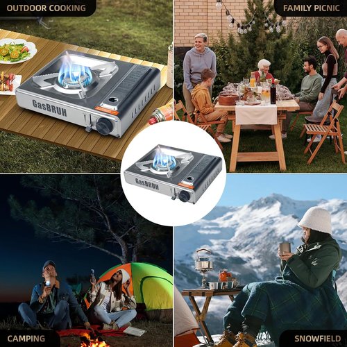 10,000 BTU Dual Fuel Portable Camping Stove - Stainless Steel with Windblocker & Carry Case