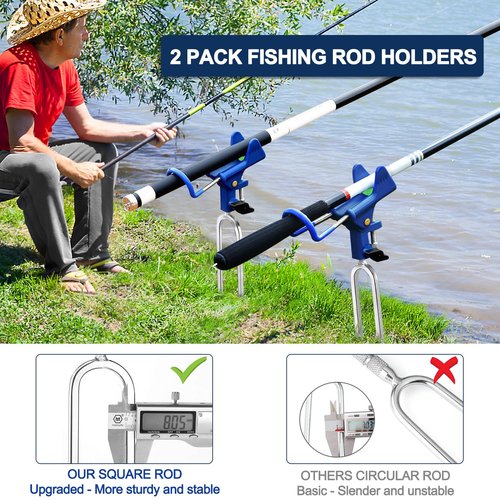 LBW Fishing Rod Holders for Bank - Fishing Pole Holders for Ground, Shore, Beach 360 Degree Adjustable Rod Holders 2 Pack