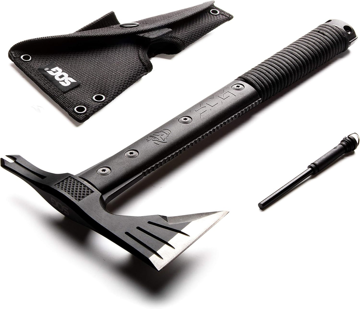 SOG Tactical Tomahawk- Throwing Hatchet, Versatile Survival Tactical Axe and Emergency Breaching Tool with Sheath (F01TN-CP)