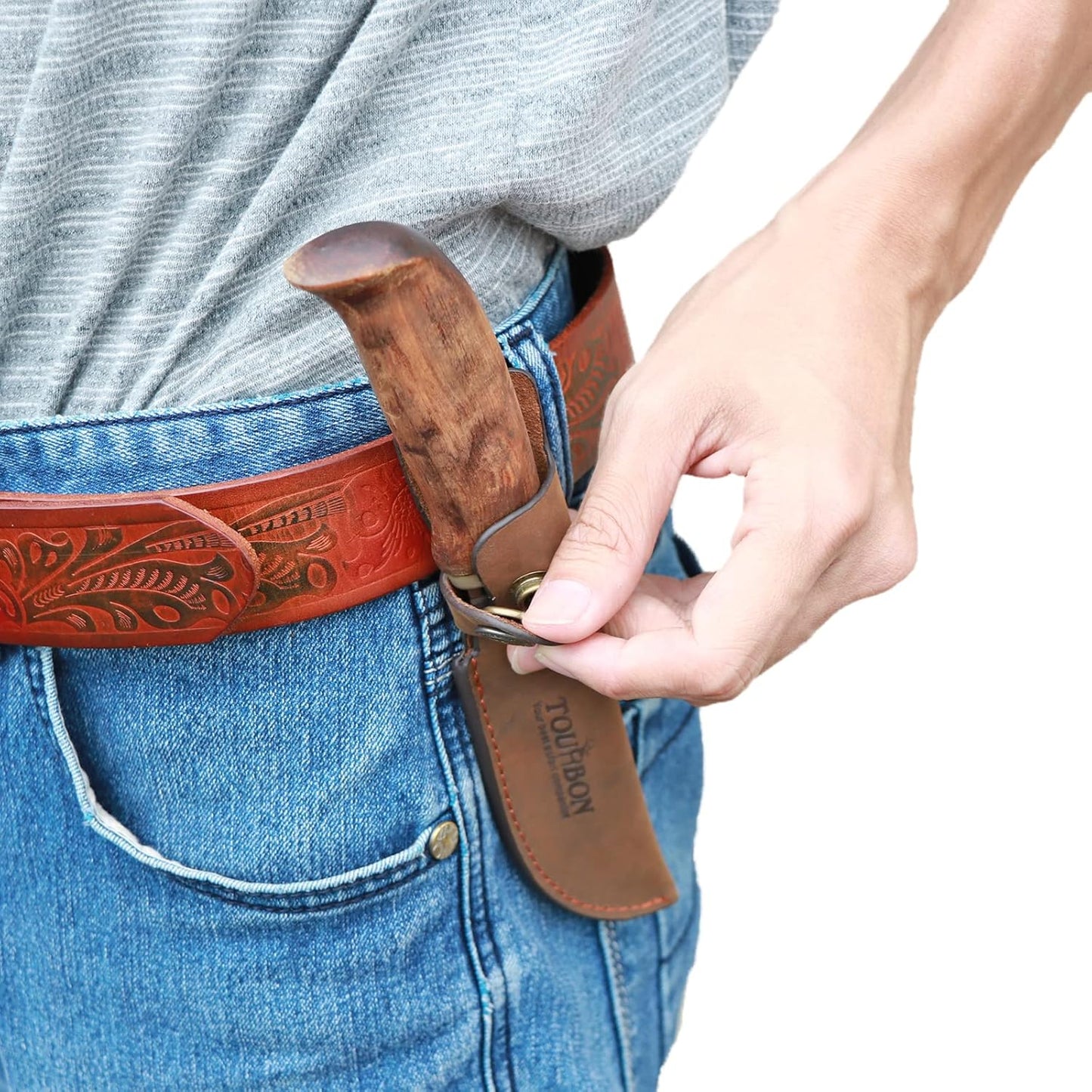 TOURBON Brown Leather Fixed Blade Knife Sheath with Snap Closure