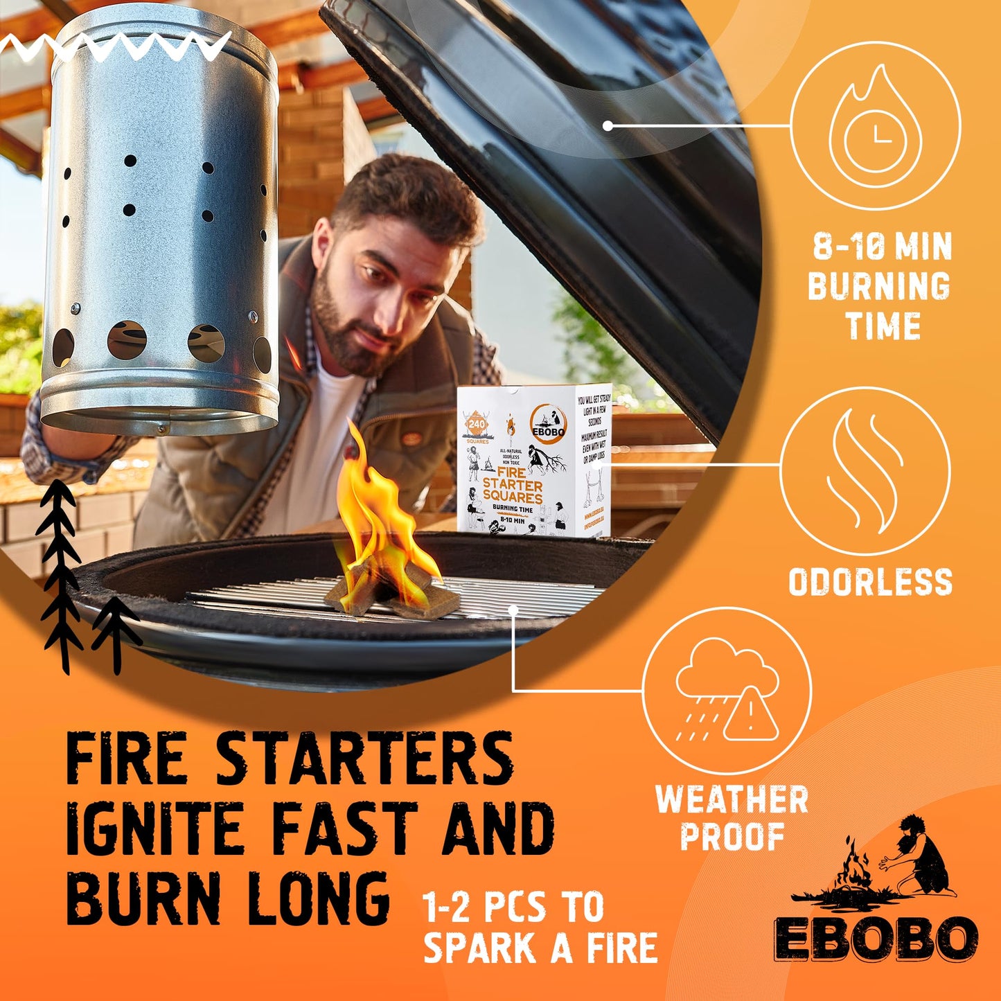 240 pcs Fire Starter Cubes ā Natural Wax-Based, Odorless & Non-Toxic ā Quick Ignition for BBQ Grill, Fireplace, Wood Stove, Fire Pit & Camping ā Easy, Mess-Free Lighting