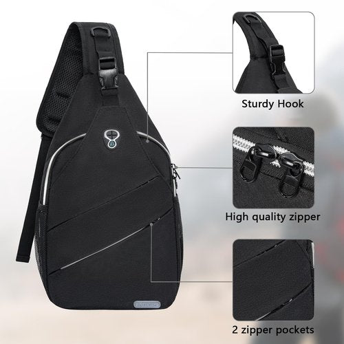 IBVIVIC Sling Backpack for Men Women, Crossbody Bags Travel Hiking Chest Bag with Adjustable Shoulder Strap (Black)
