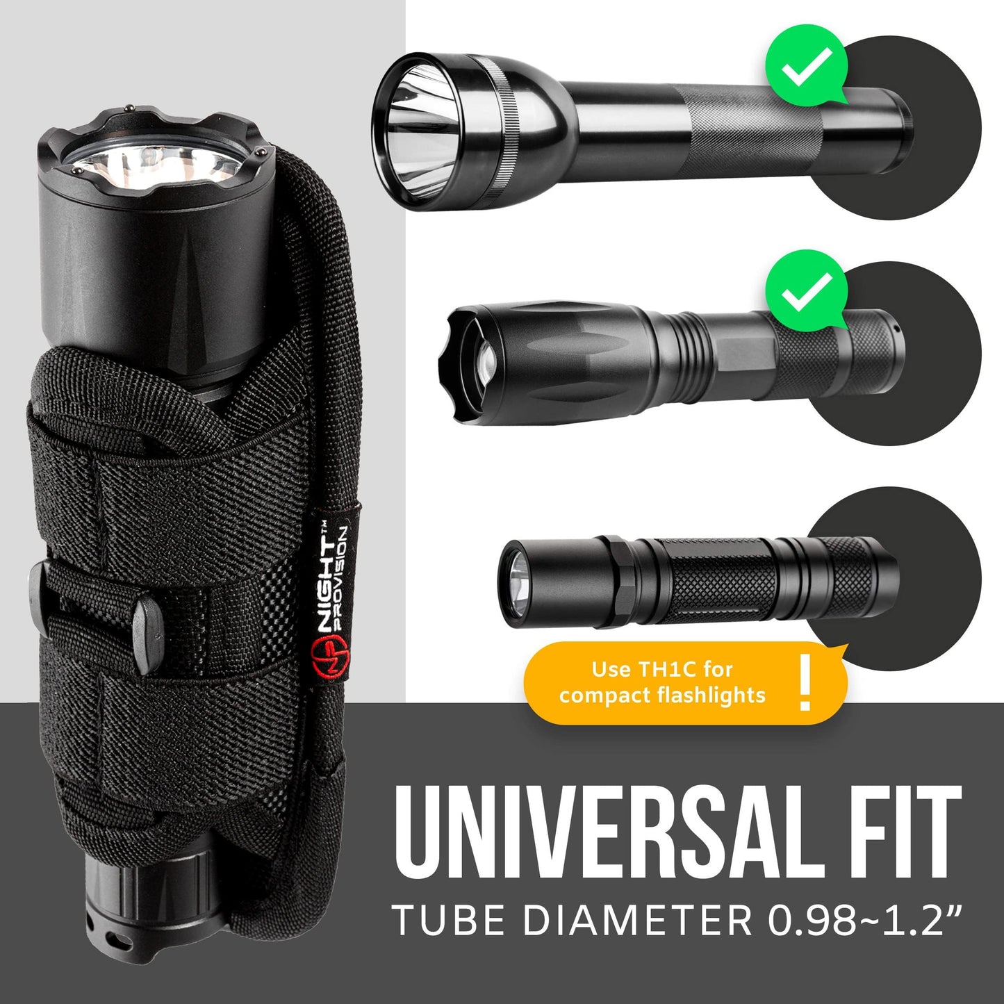 TH2 Tactical Flashlight Holster Metal Belt Clip for Duty Belt Pouch Stretchable Holder for Police Military Security Belt