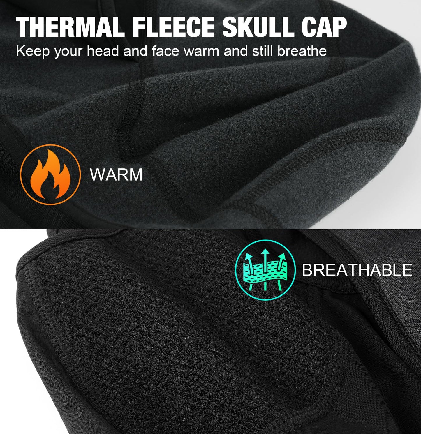 MELASA Thermal Skull Cap Helmet Liner Hat with Face Cover, Balaclava Face Mask with Glasses Holes for Cycling Motorcycle Ski Construction Worker(Black)