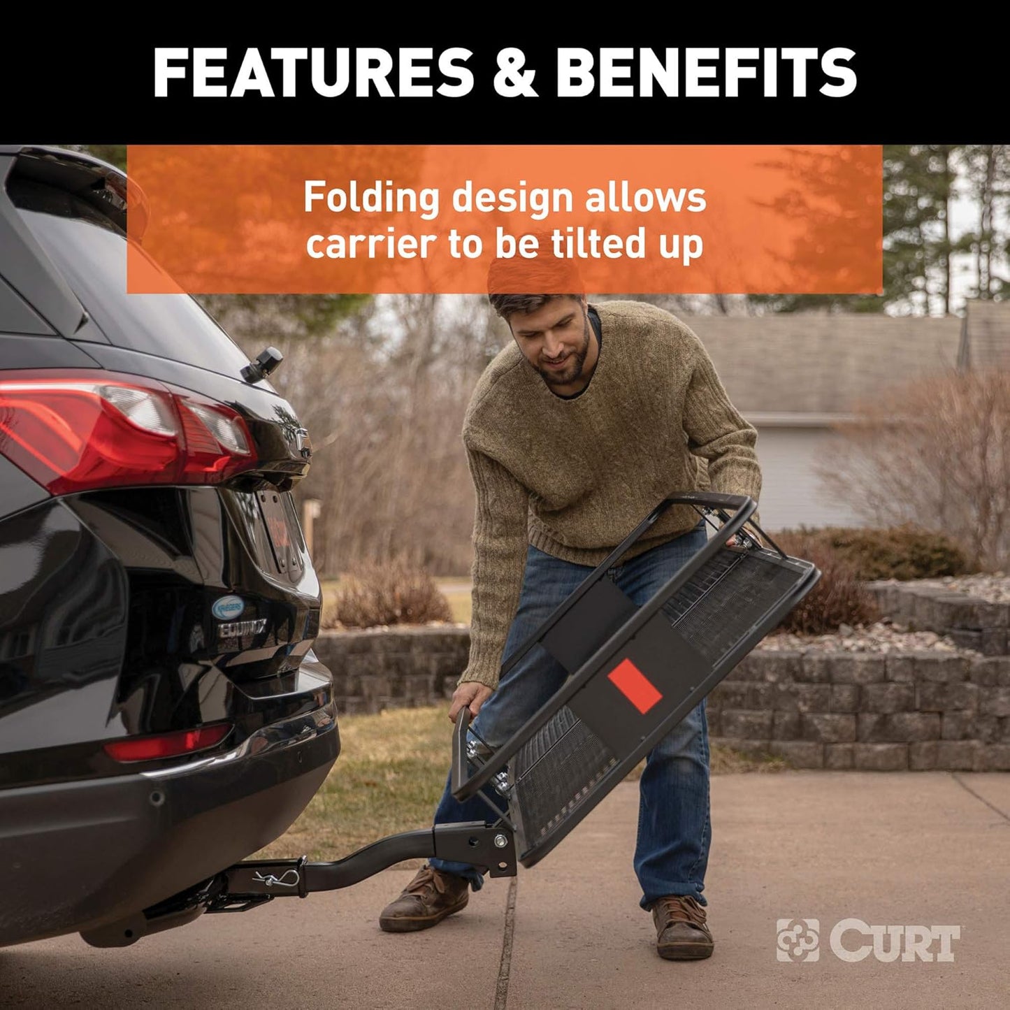 CURT 18153 60 x 24-Inch Basket Hitch Cargo Carrier, 500 lbs Capacity, Black Steel, 2-In Folding Shank