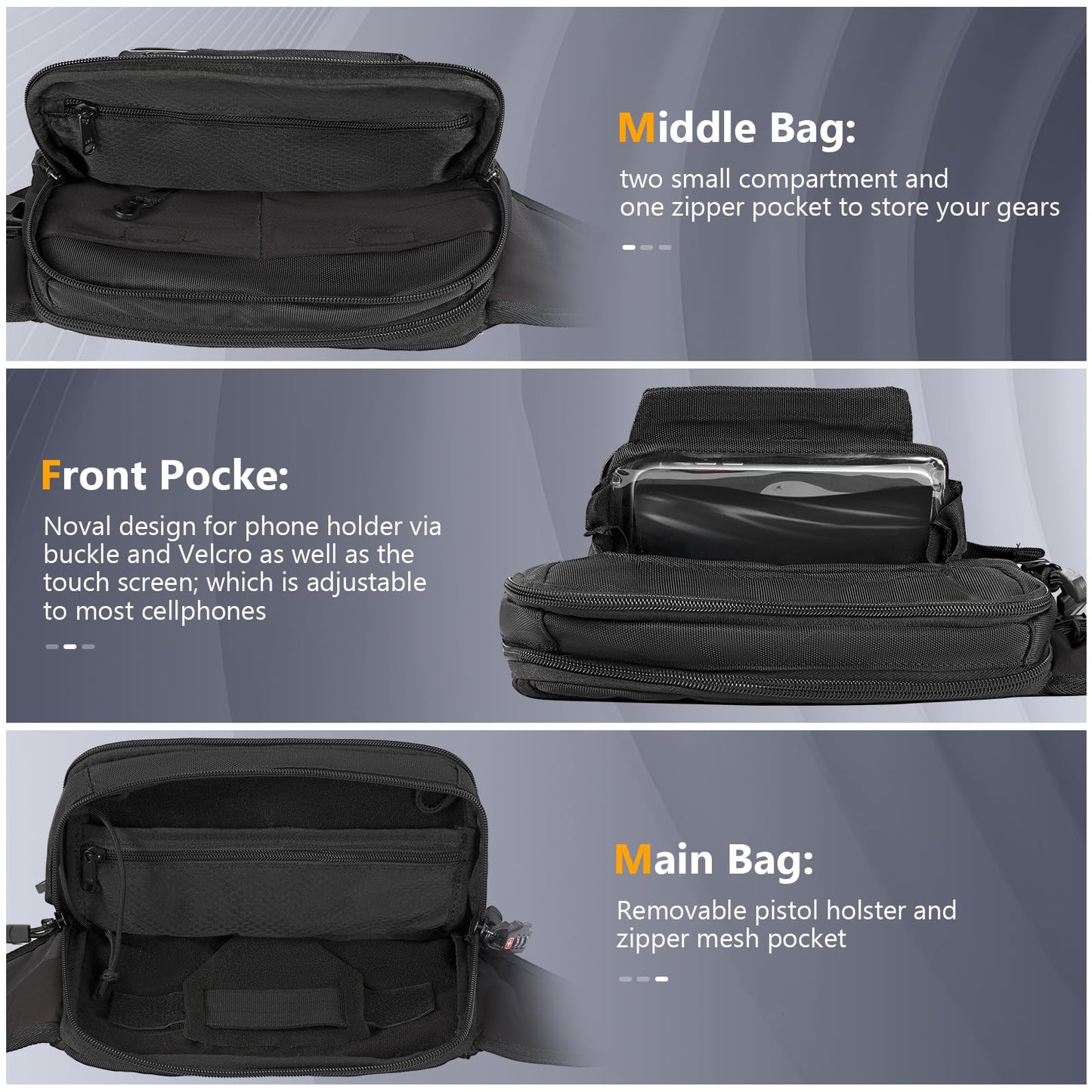 LarKoo Tactical Fanny Pack for Concealed Carry Sling Bag CCW Crossbody Waist Bag for Men&Women EDC Gear with Adjustable Strap (Black)