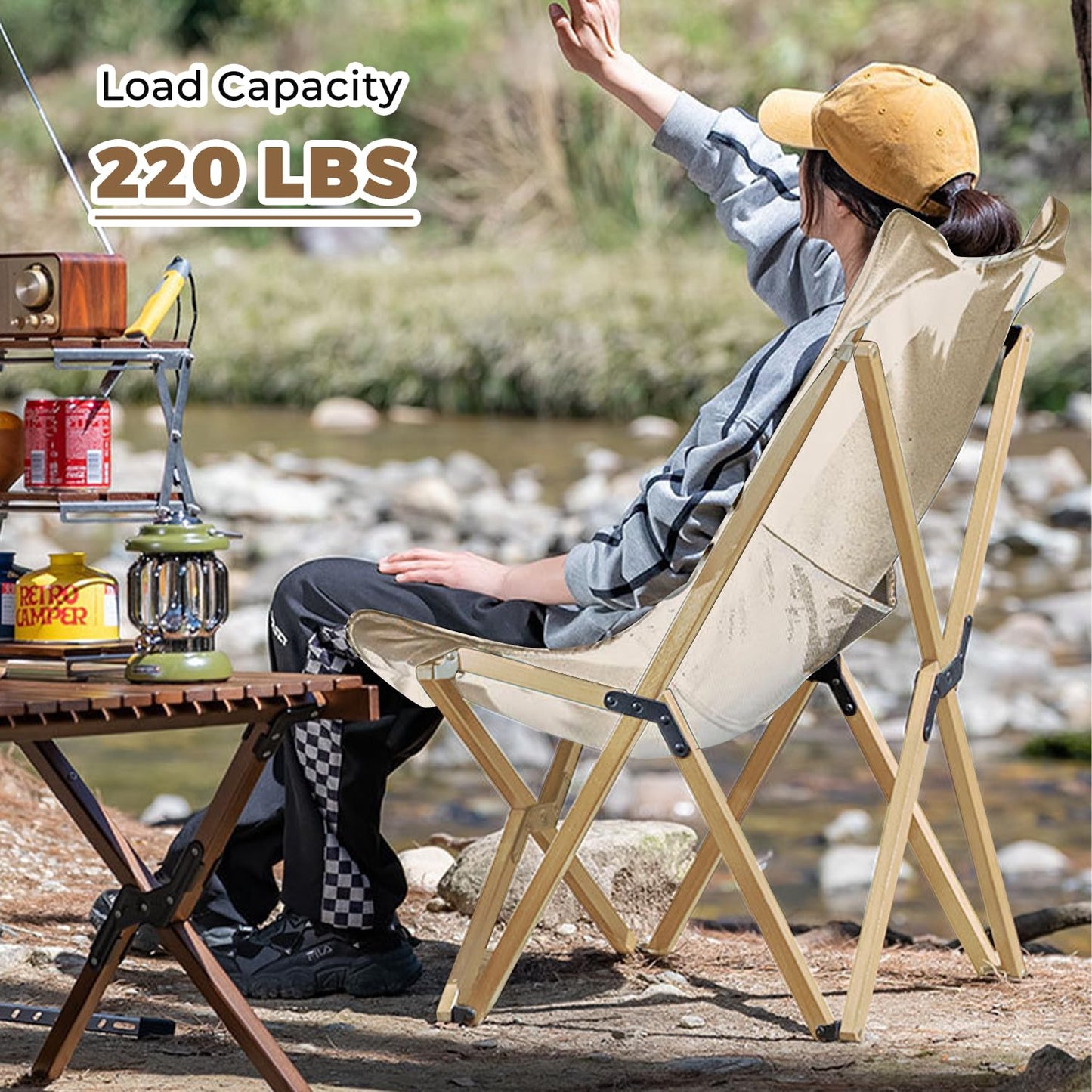 2 Pack Outdoor Folding Camping Chair, Beach Chair with Backpocket and Carry Bag, Portable Butterfly Reclining Chair for Camping, Picnic, Beach, Patio