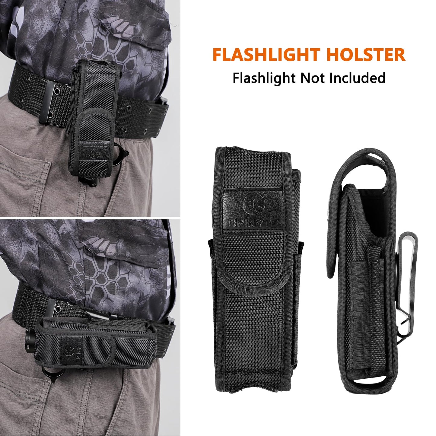 Brinyte Tactical Flashlight Pouch Holster, Rotatable Flashlight Holder Belt Clip Tactical Torch Carry Case with 360 Degree Reel Clip,Compatible for Brinyte PT16 Tactical Light