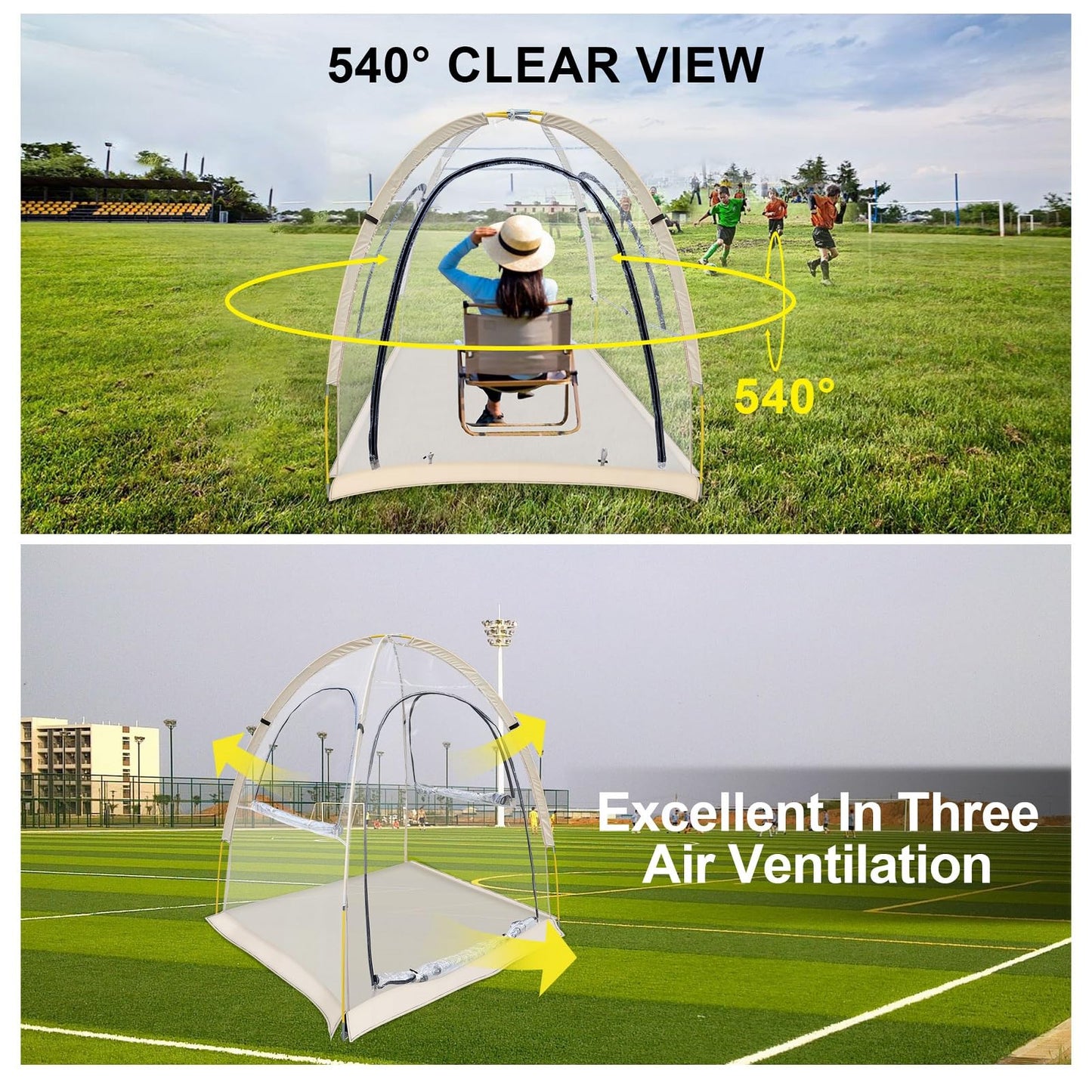Joramoy Sport Tent with Removeable Top Cover, Portable All Weather Sheleter with Sealed Floor, Rainproof Windproof Clear Bubble Tent for Wathching Sports Event, Camping, Hiking, Fishing๏ผ1-2 Person๏ผ
