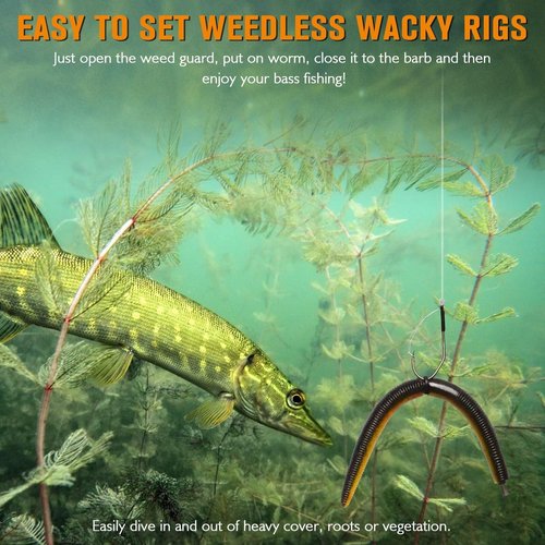 Dovesun Weedless Worm Hooks Wacky Rig Hooks 30PCS Professional V Bass Fishing Hooks for Freshwater Saltwater Weedless Hook 2/0