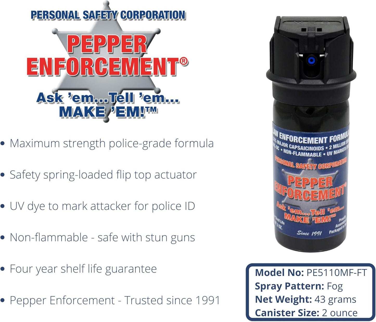 Fogger Pepper Spray 2 Pack for Self Defense, 2 oz. Flip-Top - Maximum Strength 10% OC Fog Formula - Non Lethal Personal Protection Home Safety