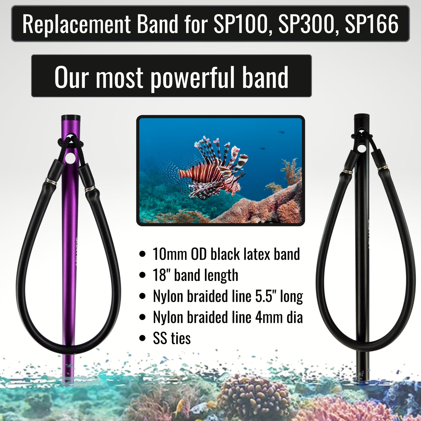 18" Spearfishing Power Band – High Performance 10mm Band with 3mm Braided Line & Stainless Steel Ties