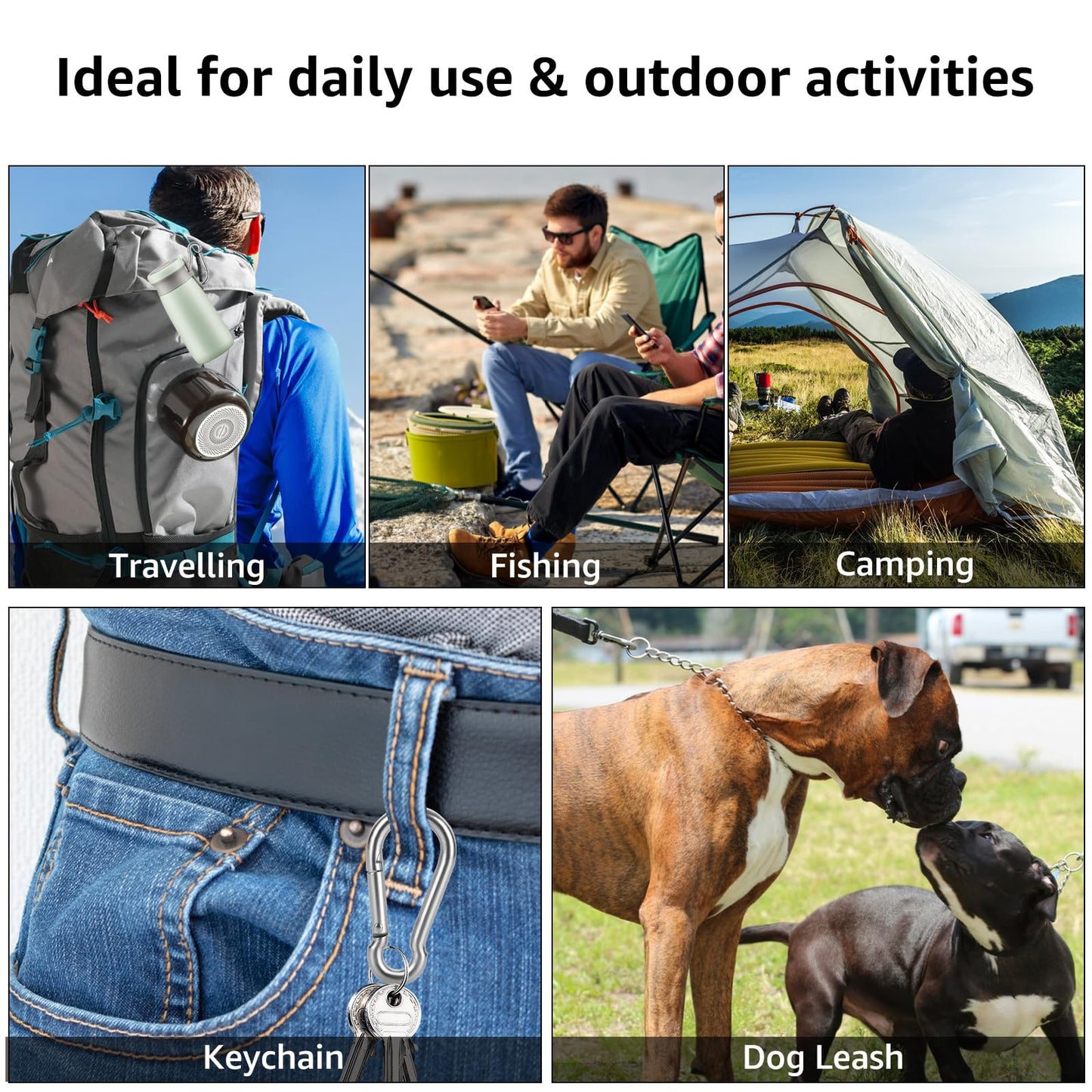 24 PCS M6 x 2-3/8 Inch Carabiner Clips Heavy Duty Spring Snap Hooks Stainless Steel Carabiner Clip Mini Carabiner Clips Quick Link Clip for Keychain Camping Hiking Fishing Dog Leash Keys, Silver
