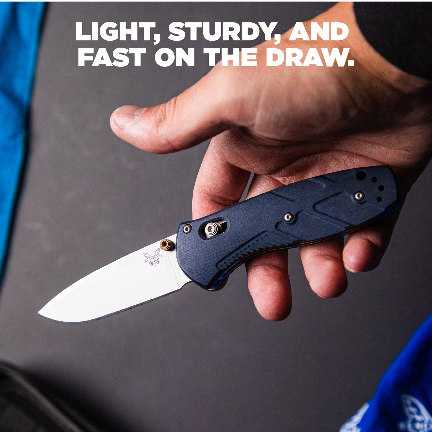 Benchmade - Mini Barrage 585 EDC Knife, Drop-Point Blade Blue Canyon Richlite Handle (585-03)