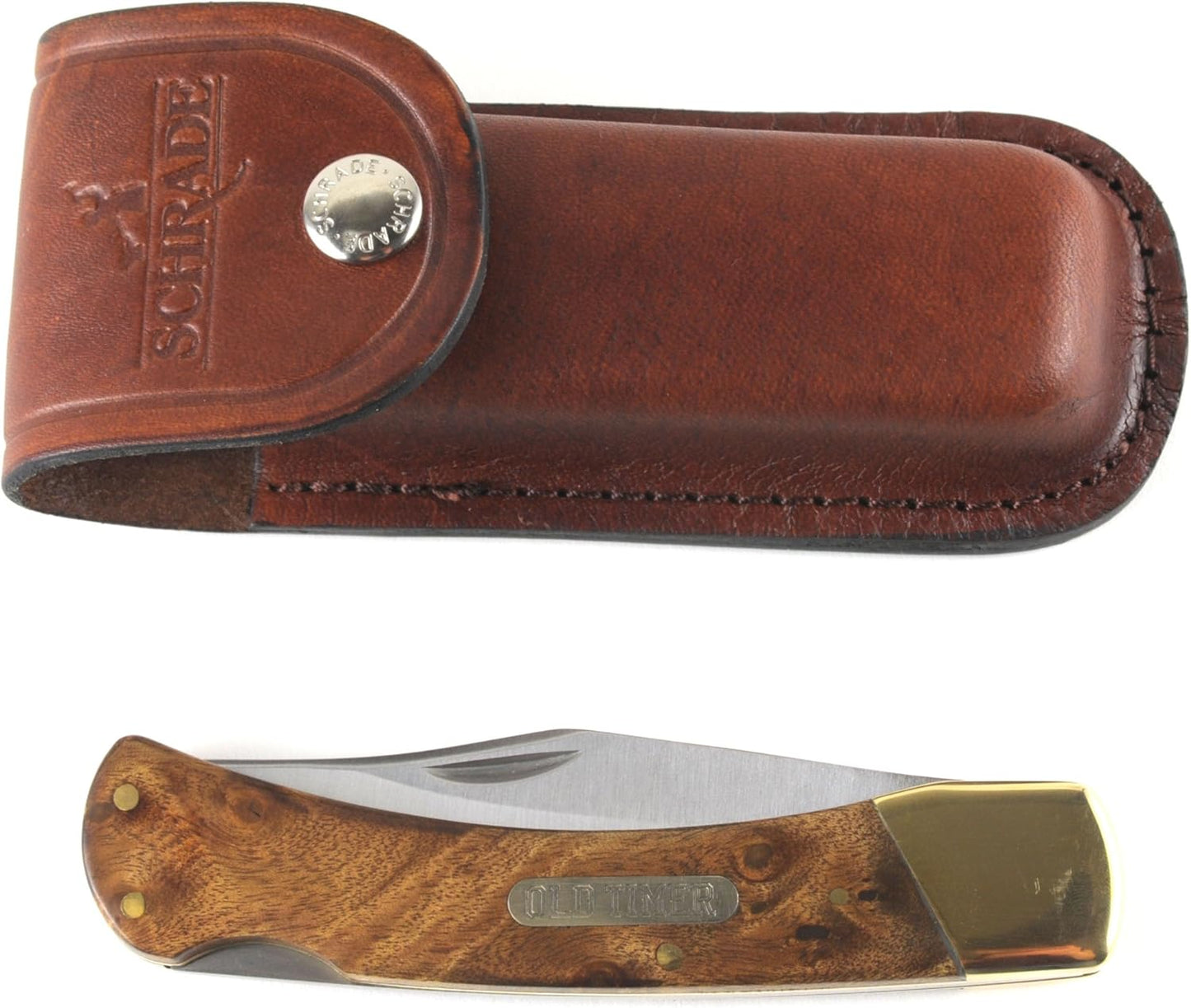 Schrade Old Timer 6OTW Golden Bear 8.7in S.S. Traditional Lockback Folding Knife with 3.9in Clip Point Blade and Wood Handle for Outdoor, Hunting, Camping and EDC