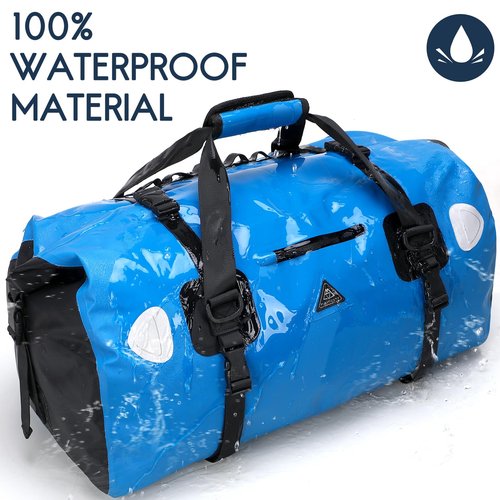 Haimont Waterproof Duffel Bag Roll-top Dry Duffle Bag with Quick-fixed Straps for Motorcycle, Raft, Boat, SUP, Kayak, Travel,70L,Light Blue