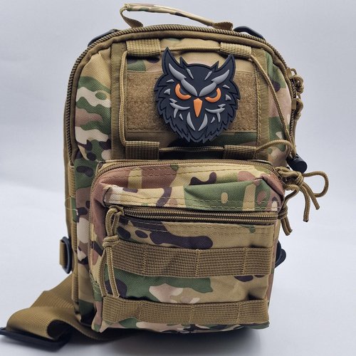 Black Tactical Owl Night Hunter Watcher Morale PVC Patch - Compatible with Velcro Patches for Hats, Tactical Accessories, Military Backpacks