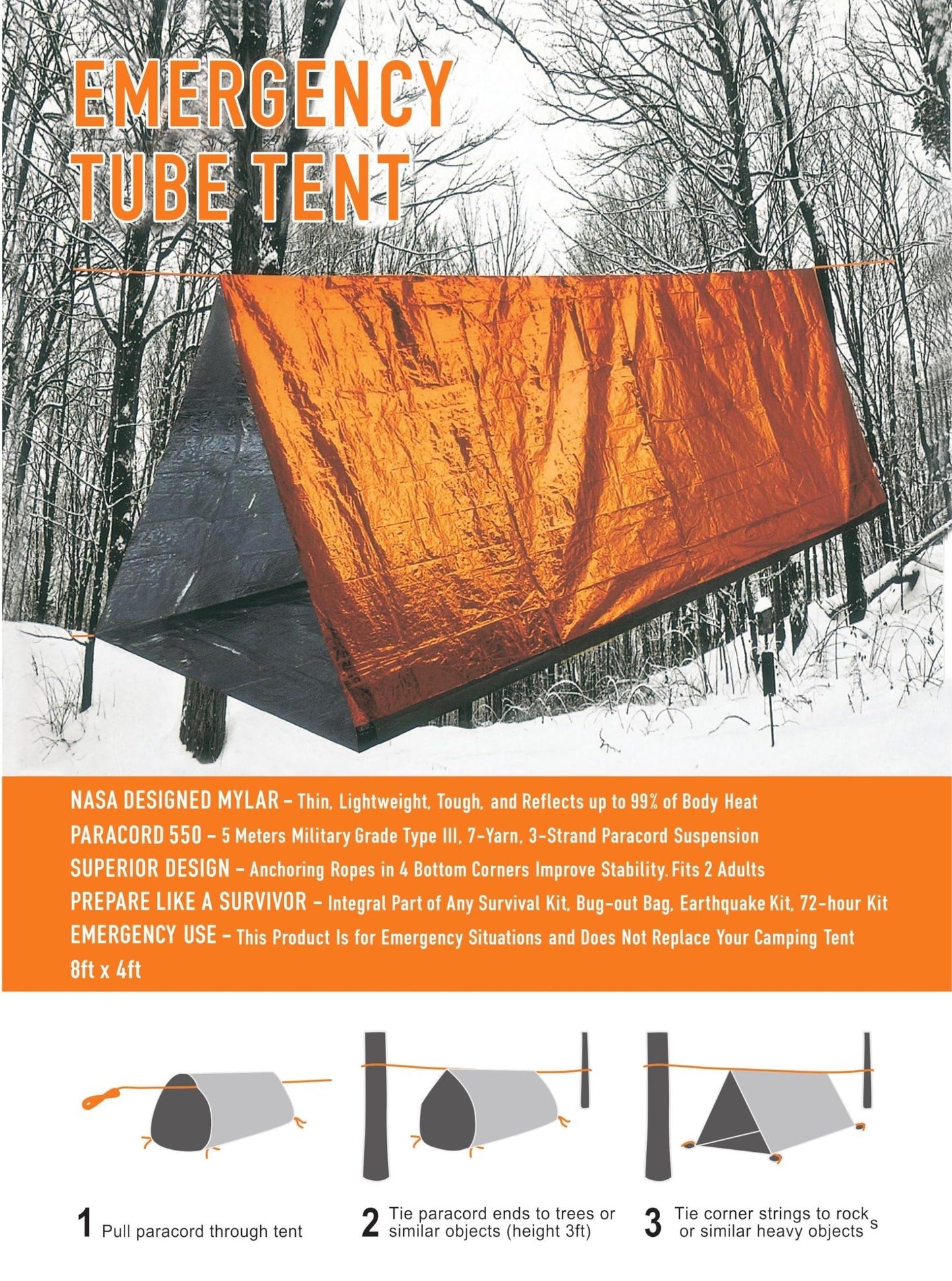 2 Emergency Survival Tent Life Shelter 2 Person Mylar Tube Tents Tarp with Whistle & Paracord Year-Round All Weather Protection for Car Outdoor Hiking Camping Gear Equipment