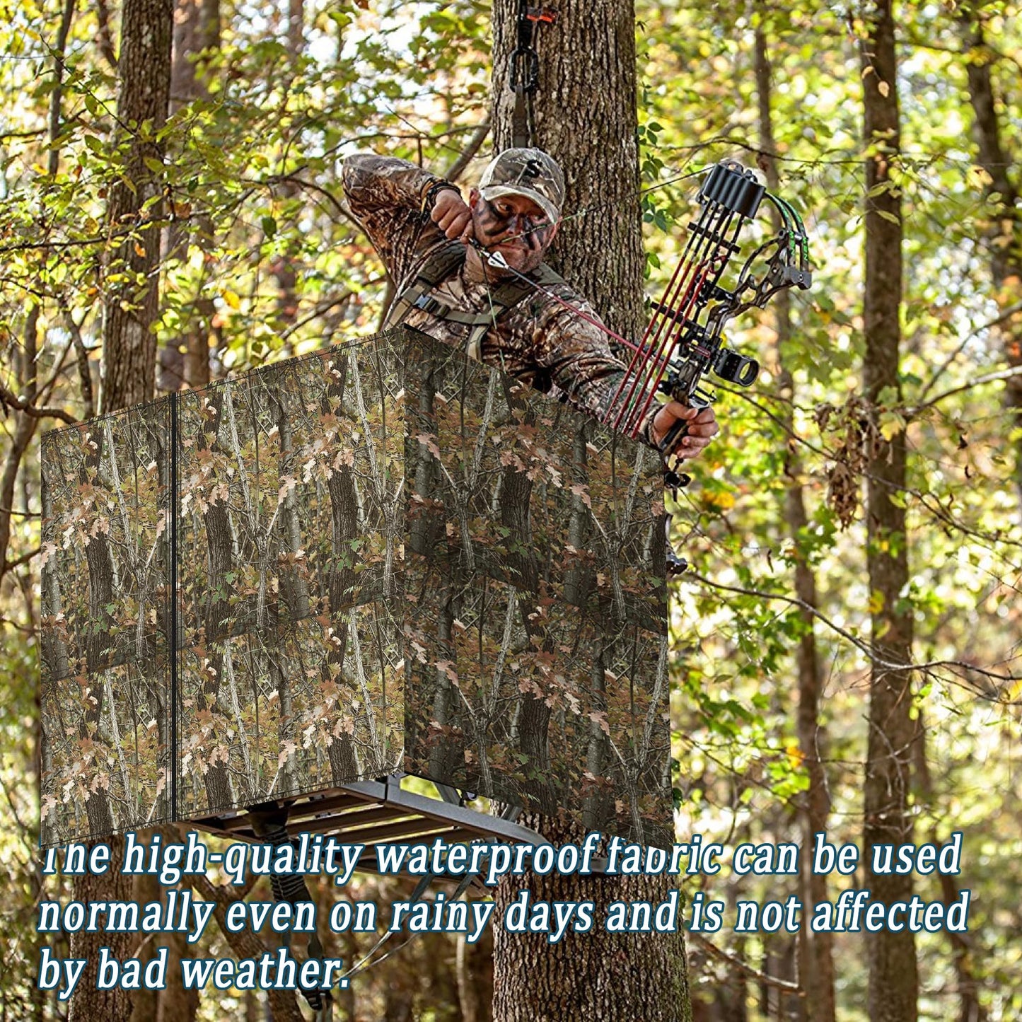 142"X37.5" Hunting Tree Stand Blinds for Deer Hunting Universal Camo Tree Ladder Stand Blind Kit with Zipper and 2 Pockets Tree Stand Cover for Hunting Deer, Elk, Hunting Blind & Accessories