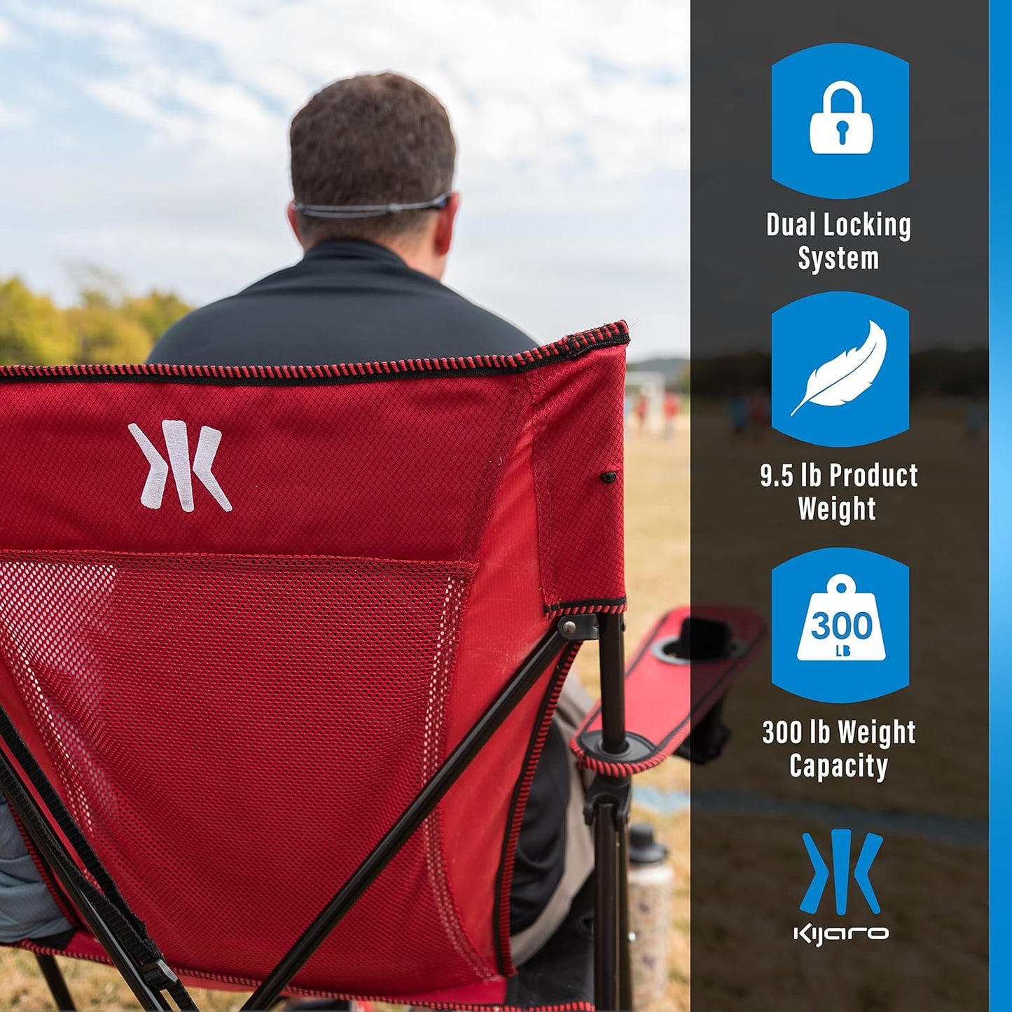 Kijaro Portable Camping Chairs - Enjoy the Outdoors with a Versatile Folding Sports Chair for Outdoor & Lawn - Dual Lock Feature Locks Position – Hallet Peak Gray