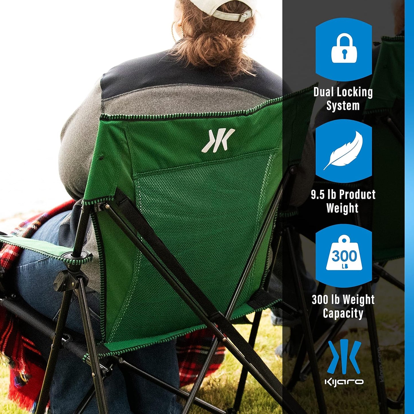 Kijaro Portable Camping Chairs - Enjoy the Outdoors with a Versatile Folding Sports Chair for Outdoor & Lawn - Dual Lock Feature Locks Position – Hallet Peak Gray