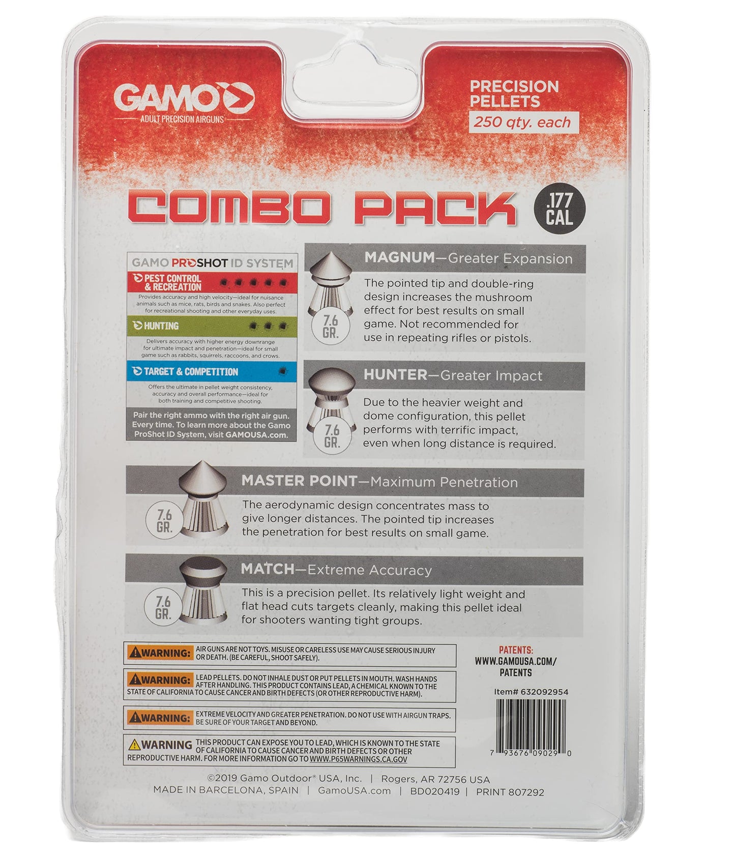 Gamo 632092954 Air Rifle Pellets Combo Pack.177 Caliber, Quantity 1000 (Magnum, Masterpoint, Hunter, Match) & Quick-Shot Mag for Swarm .177, Black - 621258554