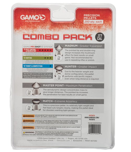 Gamo 632092954 Air Rifle Pellets Combo Pack.177 Caliber, Quantity 1000 (Magnum, Masterpoint, Hunter, Match) & Quick-Shot Mag for Swarm .177, Black - 621258554