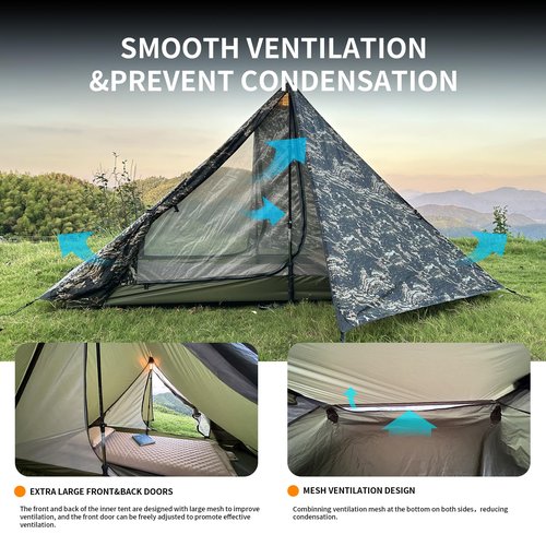 TENPLAY Ultralight Tent - 2Person, Lightweight, Waterproof 5000mm, Compact, Easy Setup, Portable, 3Season for Mountaineering Hiking Climbing (Camouflage)