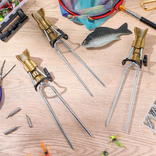 Libima 4 Pieces Fishing Rod Holders for Bank Fishing Upgraded Stainless Steel Fishing Pole Holders 360 Degree Adjustable Fishing Rod Stand for Men Father Beach Fishing Equipment Birthday Gift (Gold)