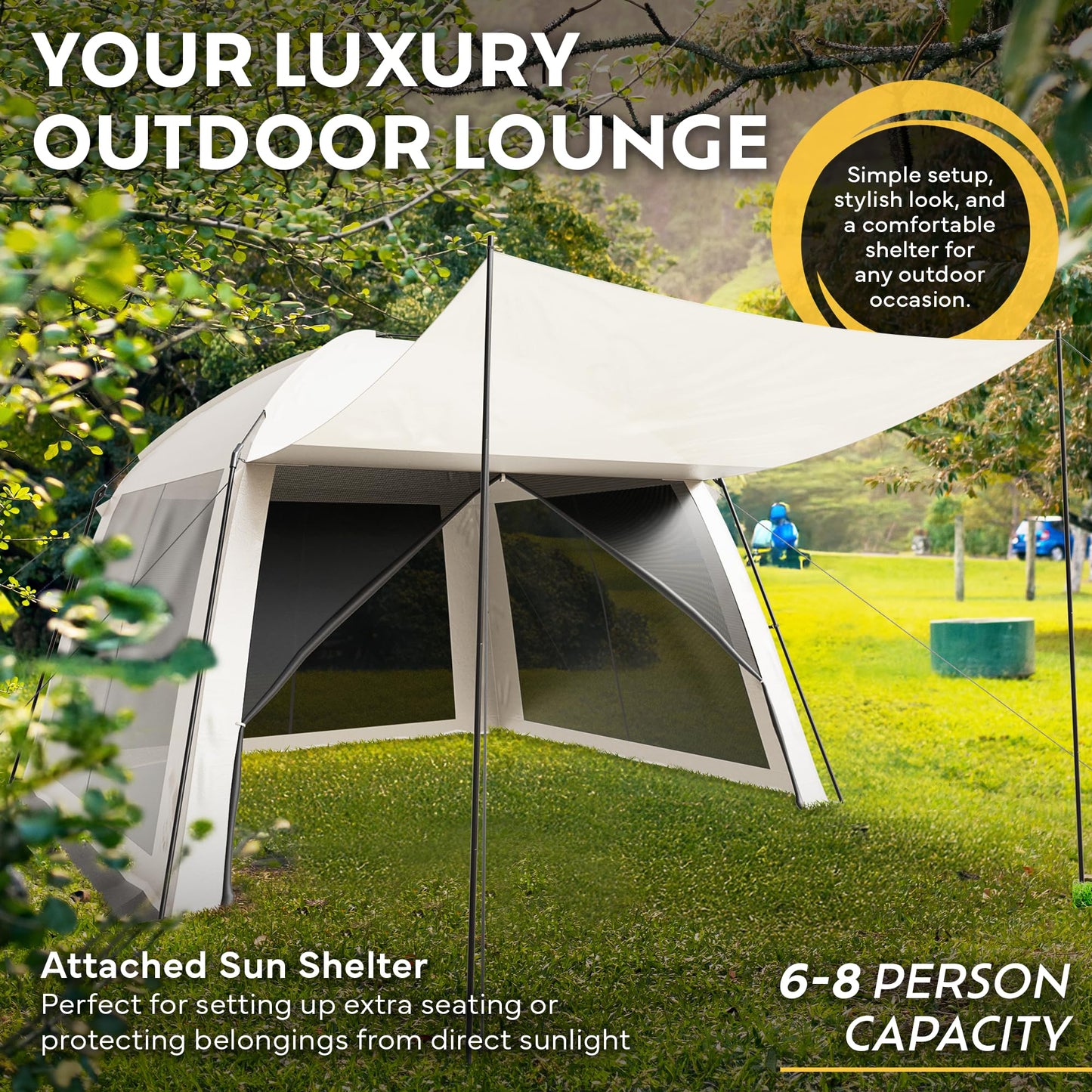 10x10 Screen Tents for Camping, 6-8 Persons Screen House for Camping, Windproof With 10 Ground Nails & 6 Steel Poles, UV Protected, 360° Ventilated & Bug Free for Peaceful Picnics, BBQ & Camping Night