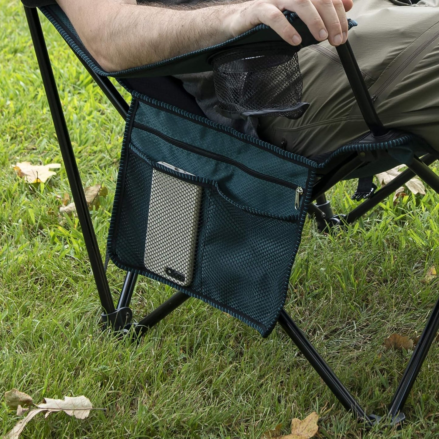 Kijaro Sling Folding Camping Chair - Enjoy The Outdoors in This Outdoor Chair with a Built-in Cup Holders and Side Organizer OR Side Cooler - Includes a Detachable Pillow